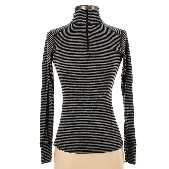 Ibex Woolies 150 Merino Wool Base Layer Half Quarter Zip Pullover Gray Striped - Picture 1 of 5